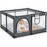Koruyucu Bebek Oyun Alanı, 120X120x60 Cm Renkli Desenli File, Fermuarlı Kapılı, Güçlü Plastik Profil Borulu, Taşınabilir Ergonomik Park Yatak Ve Oyun Alanı, 6 Ay-5 Yaş Uyumlu Çocuk Bebek O