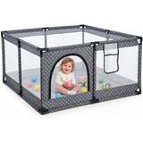 Koruyucu Bebek Oyun Alanı, 120X120x60 Cm Renkli Desenli File, Fermuarlı Kapılı, Oyuncak Cepli, Güçlü Plastik Profil Borulu, Taşınabilir Park Yatak Ve Oyun Alanı, 6 Ay-5 Yaş Uyumlu Bebek Oyu