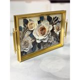 Kosava Dikdörtgen Lüx Tepsi Beyaz Güllü 45/31 Cm - Ahşap - Gold