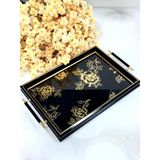 Kosava Dikdörtgen Lüx Tepsi Kadife Gold Güllü 45/31 cm - 0 - Siyah