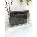 Kosava Dikdörtgen Lüx Tepsi Simli Gümüş Çerçeveli 45/31 Cm - 1 Adet