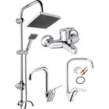 Köşe Boru 4’lü Set Robot Yağmurlama Tepe Duş Seti - Banyo - Lavabo - Eviye - Krom