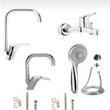 Köşe Borulu Mutfak Lavabo Banyo Bataryası Musluğu Duş Başlığı 4’lü Full Set