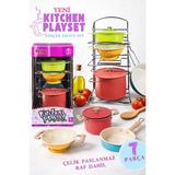 KoseToys Çocuk Oyuncak Gerçek Emaye Kaplama Tencere Tava Mutfak Seti - Renkli