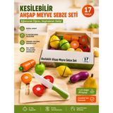 KoseToys Doğal Ahşap Kasalı Kesilebilir Meyve Sebze Seti 17 Parça - Çok Renkli