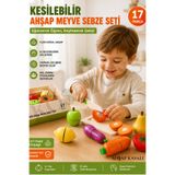 kosetoys Doğal Ahşap Kasalı Kesilebilir Meyve Sebze Seti 17 parça