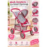 KoseToys Oyuncak Bebek Arabası Kaliteli Tenteli Yumuşak Ses Çıkarmayan Tekerler 55CM - Gri