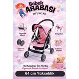 KoseToys Oyuncak Bebek Arabası Tenteli Gölgelikli Iki Bebek Kapasiteli Metal Yüksek Kaliteli Malzeme - Pembe