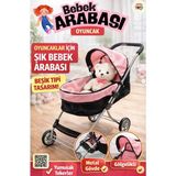 KoseToys Oyuncak Bebek Arabası Tenteli Gölgelikli Pusetli Metal Yüksek Kaliteli Malzeme - Pembe