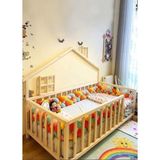 Köşk Mobilya Masal Doğal Montessori Bebek ve Çocuk Karyolası tüm Ölçülerde Yarım Çatılı - 80 x 190 cm - Ahşap