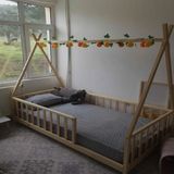 Köşk Mobilya Rüya Doğal Montessori Bebek ve Çocuk Karyolası Kızılderili Model tüm Ölçülerde - 70 x 140 cm - Ahşap