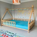 Köşk Mobilya Rüya Doğal Montessori Bebek ve Çocuk Karyolası Kızılderili Model tüm Ölçülerde - 80 x 140 cm - Ahşap