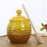 Kosmeey 12oz Seramik Bal Kavanozu Ahşap Kepçe Sopa ile - Kepçeli Bal Tenceresi, Sarı Bal Dispenseri, Çiftlik Evi Mutfağı Harika Arı Dekoru, Porselen Bal Kavanozu Anneler Günü Eşi Hediyesi için