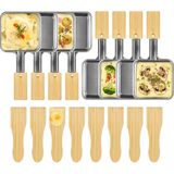 Kosmosta Ekstra Uzun Saplı ve Bambu Saplı 8 Kare Paslanmaz Çelik Raclette Tava Seti, 8 Bambu Spatula, Kaplamasız, Büyük Raclette Izgara Tavaları, Yedek Aksesuarlar - Siyah