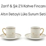 Kosova Altın Detaylı 2’li Kahve Fincanı Seti – Lüks Porselen Türk Kahvesi Fincanı-Şık Hediye Fincan Takımı - KARE