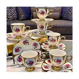 kosova ayaklı güllü kahve fincan takımı - Altın - 90 ml