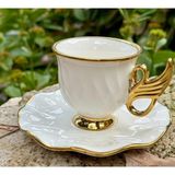 Kosova Jade Gold 6 Kişilik Porselen Kahve Fincan Takımı - Beyaz - Altın - 90 ml
