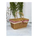 Kosova KOSAVA Kumaşlı Dikdörtgen Rattan Piknik Sepeti 38 cm TKEBT Açık Kahve