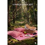 Kosova Lüks 4 Parça Piknik Seti - Hasır Sepet ve 160x160 cm Örtü, 2 Adet Yastık