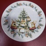 Kosova Porselen Yılbaşı Temalı Servis Tabağı, 6 Parça Set, Sevimli Tavşan Desenli, 19 cm Çap, Beyaz Yemek Tabağı, Kış Manzaralı