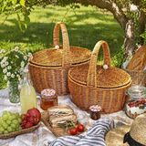 Kosova Wicker 2'li Kulplu Kapaklı Hasır Piknik Sepeti Seti