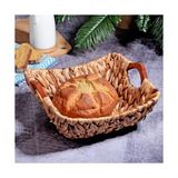 Kosova Wicker Serisi Bezli Kare Ahşap Kulplu Hasır Ekmek Sepeti