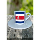 Kostarika Ülke Bayrağı Bayrak Baskılı Türk Kahvesi Fincanı Tabaklı Kişiye Özel Model 2