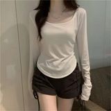 Köstebek Kadın Basic Uzun Kollu Crop Bluz Düz Desenli Pamuklu Beyaz Renk - XS