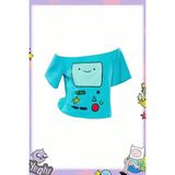 Köstebek Mavi Adventure Time Bmo Y2K Kısa Kollu Crop - XS