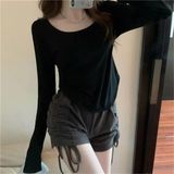 Köstebek Siyah Basic Uzun Kollu Crop Pamuk Normal Yaka Günlük Kalıp Kadın Bluz - XL