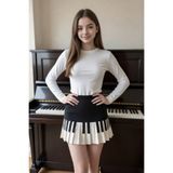 Köstebek Siyah Beyaz Piano Pileli Old School Etek