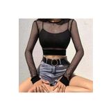 Köstebek Siyah Uzun Kollu Crop File Kısa Bluz
