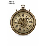 Köstekli Hareketli Çarklı Duvar Saati, 52 cm, Eskitme Altın Metal Kasa, Roma Rakamlı Kadran, Vintage, Gerçek Zamanlı Dönen Çark Mekanizması, Salon, Yuvarlak