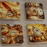 Köstekli Saatler Doğal Taş Bardak Altlığı 4'lü set - Natural Stone Coasters