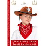 #Kostüm Çocuk Sheriff Batı Tarzı Kostüm Parti Kovboy Şapka Rozetli Kahverengi Kırmızı Bandana Seti