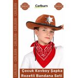 #Kostüm Western Parti Doğum Günü Kostüm Çocuk Kovboy Şapka Rozetli Kahverengi Kırmızı Bandana Seti