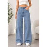 KOT LAB Kadın Açık Mavi Yüksek Bel Wide Leg Straight Fit Bol Paça Palazzo Likralı Kar Yıkamalı Jean Pantolon