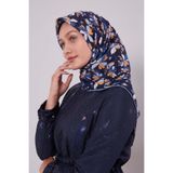 Kot Mavi Çiçek Desen Soft Eşarp