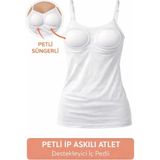 Kota Kadın Atlet 2’li Pedli Ince Ip Askılı Pamuklu Sütyenli Kadın Atlet-Bluz - Beyaz - Abanoz - 2XL