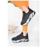 KOTAN Siyah - Günlük Kadın Sneaker Bağcıklı Triko Esnek Hafif Ve Kalın Taban Yürüyüş Spor Ayakkabı