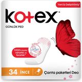 Kotex Günlük Ped 34'lü İnce Çanta Paketleri Deo Sızıntı Önleyici Teknoloji ile Gün Boyu Konfor