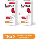 Kotex Günlük Ped Parfümsüz 18'li x 2 Adet