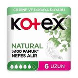Kotex Natural Uzun 6 Adet Pamuklu Hipoalerjenik Hijyenik Pedler ile Konforlu Koruma