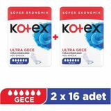 Kotex Ultra Gece 32 Adet 16'lı X2 Sızıntı Önleyici Teknolojiye Sahip Gece Pedi