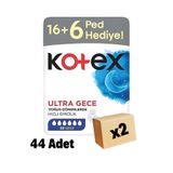 Kotex Ultra Gece Hijyenik Ped, 22'li x2 Paket, 44 Adet