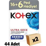 Kotex Ultra Gece Ped 22 Adet Hızlı Emicilik ve Konfor Özellikleriyle 2'li Paket