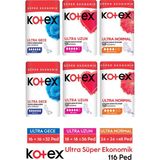 Kotex Ultra Gece Uzun Normal Hijyenik Ped - 6 Paket, Toplam 116 Adet