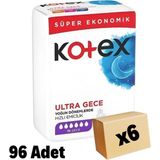 Kotex Ultra Quadro Süper Eko Gece Hijyenik Ped 16'lı x 6 Paket - Pamuksu Yüzey, Hızlı Emici ve Nefes Alabilir