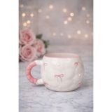 Kotium Ceramics Kabartma Kupa PEMBE FİYONK DESENLİ Özel Kabartmalı Tamamıyla El Yapımı Seramik G