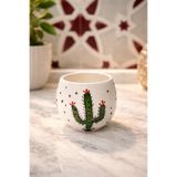 Kotium Ceramics KAKTÜS DESENLİ Özel Kabartmalı Tamamıyla El Yapımı ÇOK AMAÇLI SERAMİK ŞEKERLİK - SAKSI